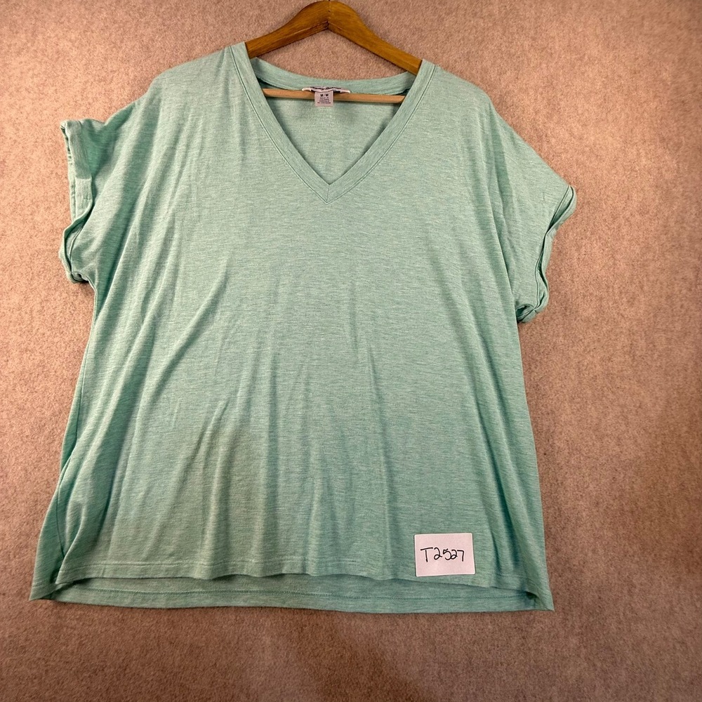 Tommy Bahama Womens Medium V-Neck T-Shirt Mint Green Heathered Rolled Sleeve Tee